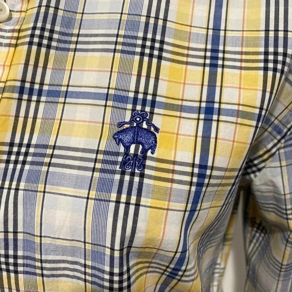Brooks Brothers 1818 yellow/blue plaid button down shirt. 100% cotton Size small - Picture 3 of 6